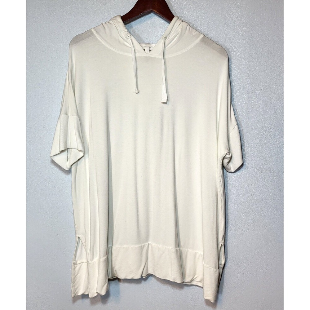 For the Republic White Hooded Short Sleeve Shirt‎ Cover Up Stretch Size Large